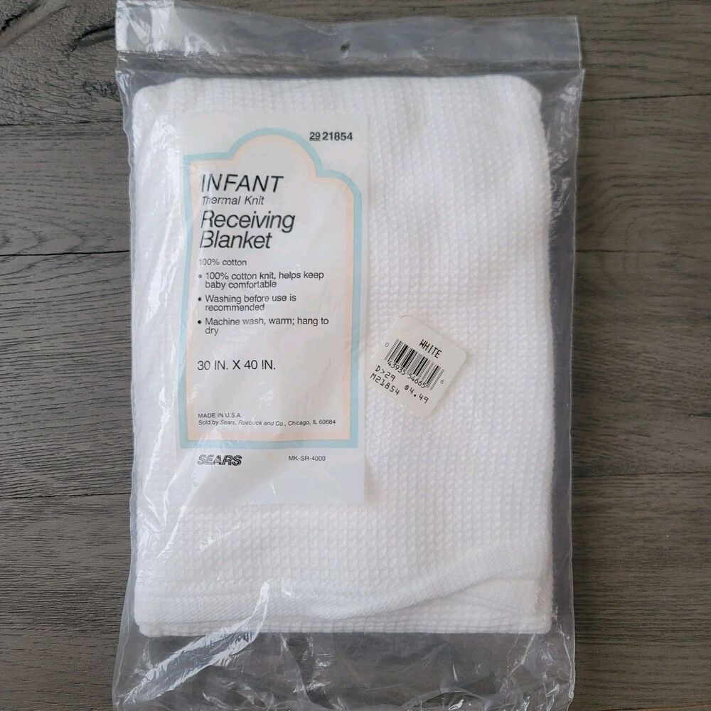 Sears Cotton Thermal Knit Infant Baby Receiving Blanket White 30x40 VTG